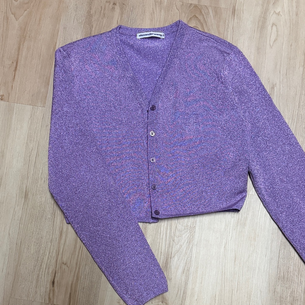 Alexander Wang Cropped Metallic Stretchknit Cardigan - Lavender